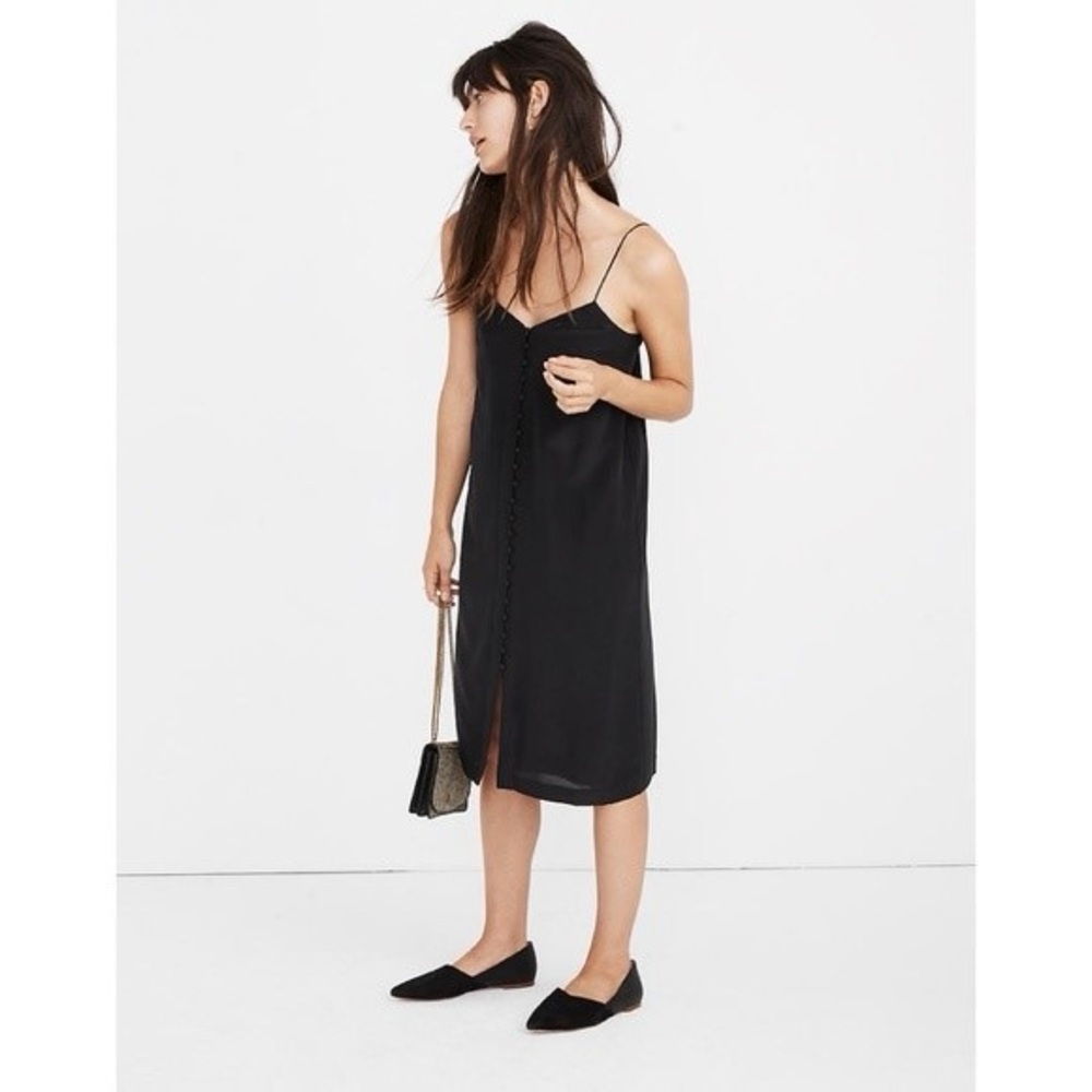 Madewell Black Silk Button Front Cami Dress